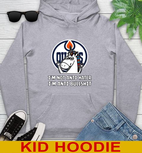 Edmonton Oilers NHL Hockey Unicorn I'm Not Anti Hater I'm Anti Bullshit Youth Hoodie 6