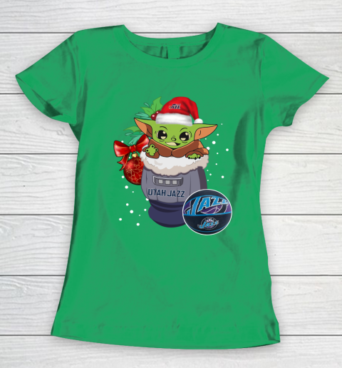 Utah Jazz Christmas Baby Yoda Star Wars Funny Happy NBA Women's T-Shirt