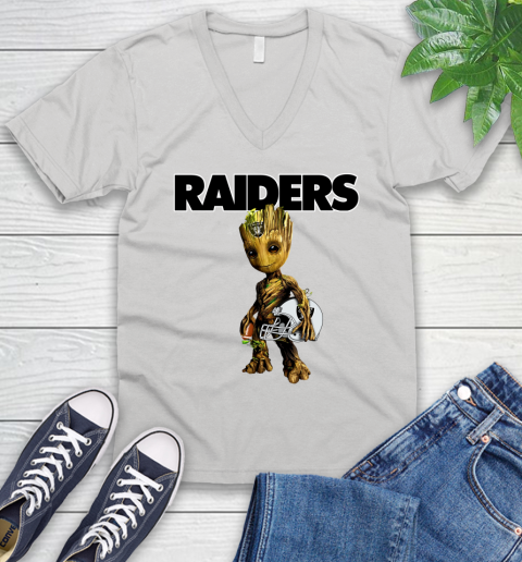 Oakland Raiders NFL Football Groot Marvel Guardians Of The Galaxy V-Neck T-Shirt