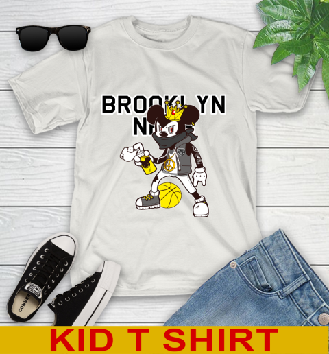 Brooklyn Nets NBA Basketball Mickey Peace Sign Sports Youth T-Shirt 12
