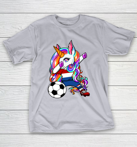 Dabbing Unicorn Netherlands Soccer Fans Jersey Flag Football T-Shirt 6