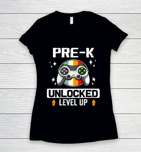 Next Level t shirts Pre K Unlocked Level Up Back To School Gamer Women's V-Neck T-Shirt