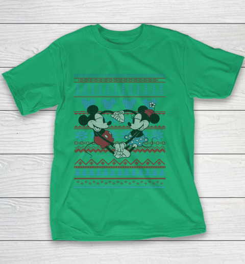 Disney Mickey And Minnie Mouse Christmas Ugly Sweater Style Youth T-Shirt 3