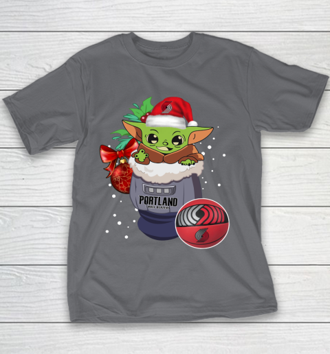 Portland Trail Blazers Christmas Baby Yoda Star Wars Funny Happy NBA Youth T-Shirt 7