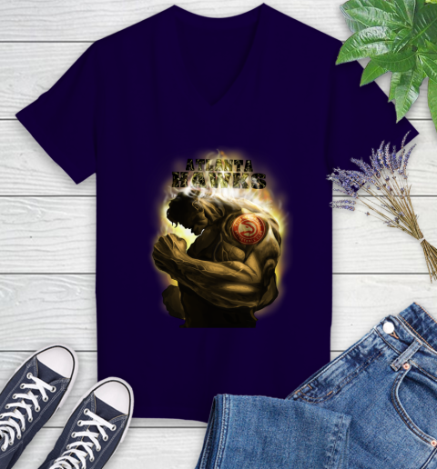 Atlanta Hawks NBA Basketball Hulk Marvel Avengers Sports Women's V-Neck T-Shirt 3