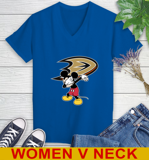 Anaheim Ducks NHL Hockey Dabbing Mickey Disney Sports Women's V-Neck T-Shirt 11