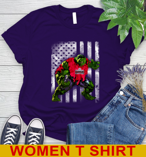 LA Clippers Hulk Marvel Avengers NBA Basketball American Flag Women's T-Shirt 4