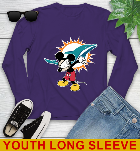 Miami Dolphins NFL Football Dabbing Mickey Disney Sports Youth Long Sleeve 5