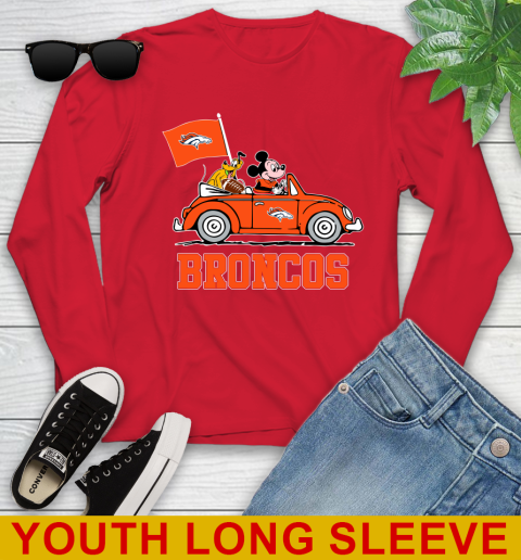 NFL Football Denver Broncos Pluto Mickey Driving Disney Shirt Youth Long Sleeve 11