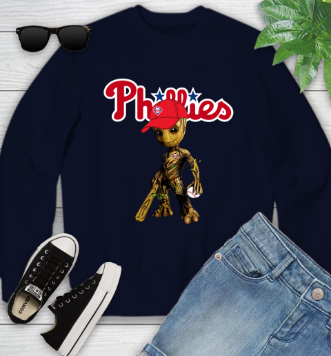 MLB Philadelphia Phillies Groot Guardians Of The Galaxy Baseball Youth Sweatshirt 3