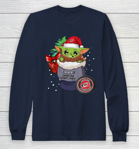 Carolina Hurricanes Christmas Baby Yoda Star Wars Funny Happy NHL Long Sleeve T-Shirt 4