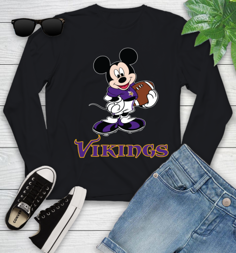 NFL Football Minnesota Vikings Cheerful Mickey Mouse Shirt Youth Long Sleeve