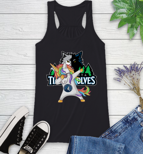 Minnesota Timberwolves NBA Basketball Funny Unicorn Dabbing Sports Racerback Tank 2