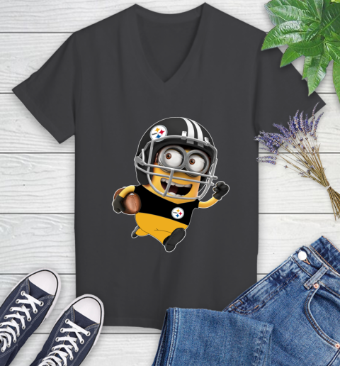 NFL Pittsburgh Steelers Minions Disney Football Sports Women's V-Neck T-Shirt 8