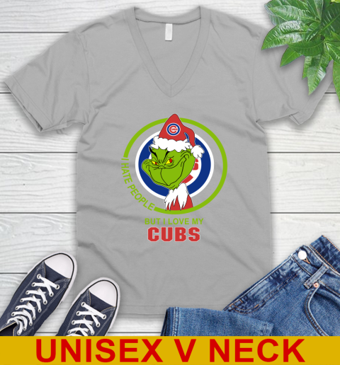 Chicago Cubs MLB Christmas Grinch I Hate People But I Love My Favorite Baseball Team V-Neck T-Shirt 4