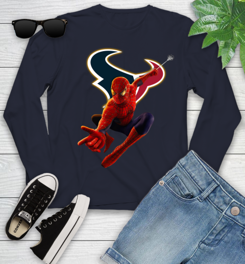 NFL Spider Man Avengers Endgame Football Houston Texans Youth Long Sleeve 4 NFL Spider Man Avengers Endgame Football Houston Texans Youth Long Sleeve - Image 4