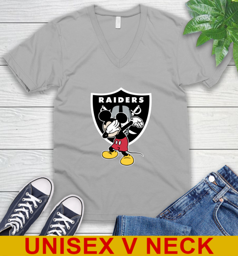Oakland Raiders NFL Football Dabbing Mickey Disney Sports V-Neck T-Shirt 4