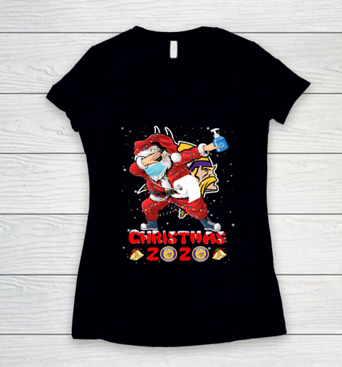 Minnesota Vikings Funny Santa Claus Dabbing Christmas 2020 NFL Women's V-Neck T-Shirt