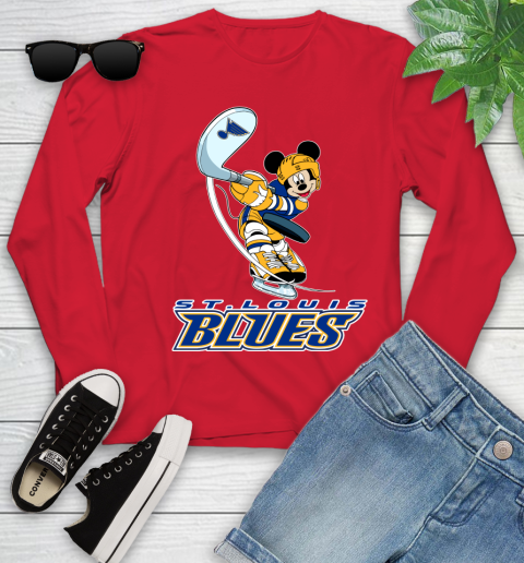NHL Hockey St.Louis Blues Cheerful Mickey Mouse Shirt Youth Long Sleeve 11