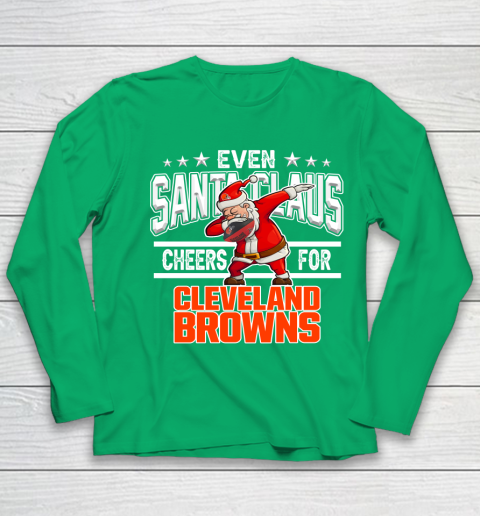 Cleveland Browns Even Santa Claus Cheers For Christmas NFL Youth Long Sleeve 4