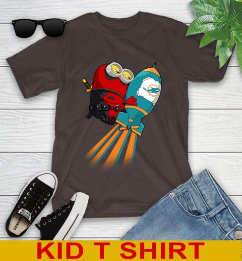 NFL Football Miami Dolphins Deadpool Minion Marvel Shirt Youth T-Shirt 6