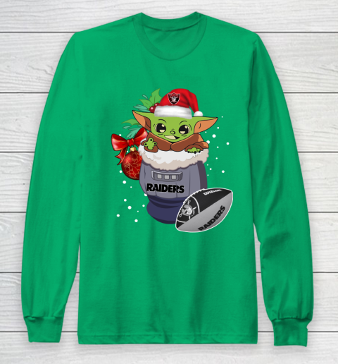 Oakland Raiders Christmas Baby Yoda Star Wars Funny Happy NFL Long Sleeve T-Shirt 7