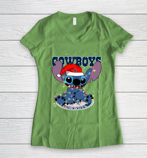 Dallas Cowboys NFL Football noel stitch Christmas Women's V-Neck T-Shirt 5