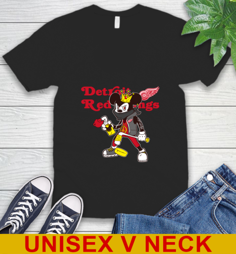 Detroit Red Wings NHL Hockey Mickey Peace Sign Sports V-Neck T-Shirt 2