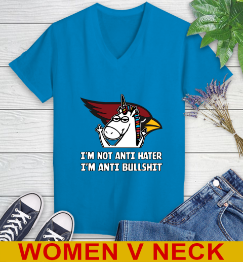 Arizona Cardinals NFL Football Unicorn I'm Not Anti Hater I'm Anti Bullshit Women's V-Neck T-Shirt 8