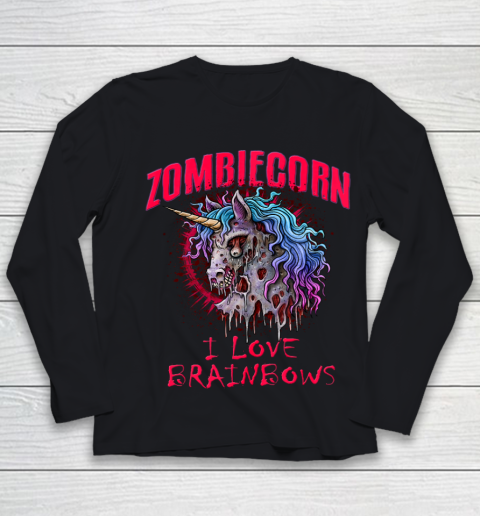 Zombie Unicorn I Love Brainbows Halloween Gothic Goth Punk Youth Long Sleeve