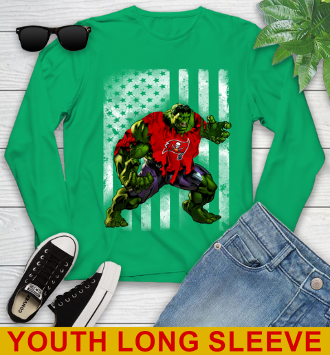 Tampa Bay Buccaneers Hulk Marvel Avengers NFL Football American Flag Youth Long Sleeve 7