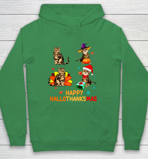 Cat Halloween Thanksgiving Christmas Happy Hallothanksmas Hoodie 5