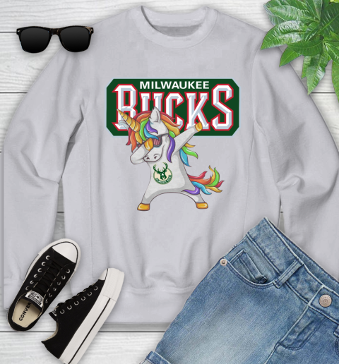 Milwaukee Bucks NBA Basketball Funny Unicorn Dabbing Sports Youth Sweatshirt 4