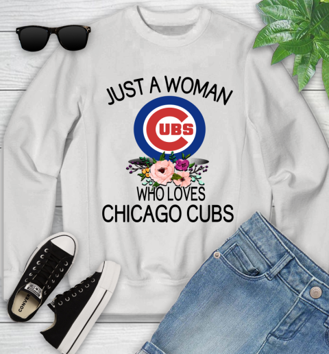 MLB Just A Woman Who Loves Chicago Cubs Baseball Sports Youth Sweatshirt