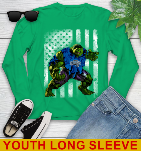 Orlando Magic Hulk Marvel Avengers NBA Basketball American Flag Youth Long Sleeve 7