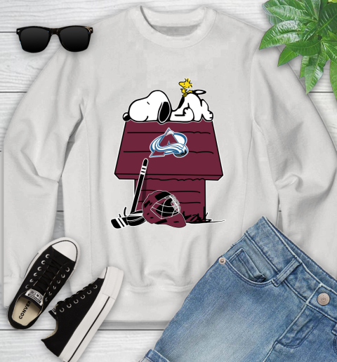Colorado Avalanche NHL Hockey Snoopy Woodstock The Peanuts Movie Youth Sweatshirt
