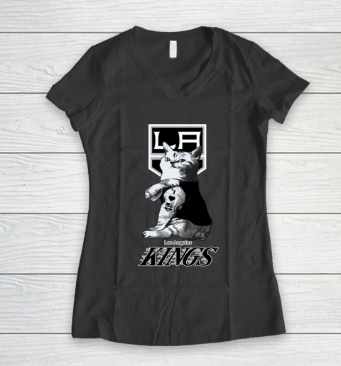 NHL My Cat Loves Los Angeles Kings Hockey Women's V-Neck T-Shirt 6