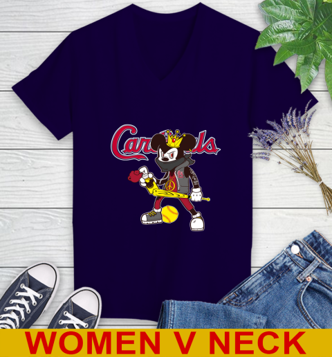 St.Louis Cardinals MLB Baseball Mickey Peace Sign Sports Women's V-Neck T-Shirt 4