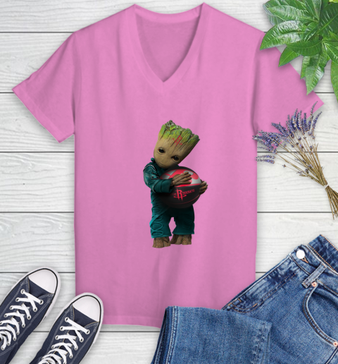 NBA Groot Guardians Of The Galaxy Basketball Sports Houston Rockets Women's V-Neck T-Shirt 14
