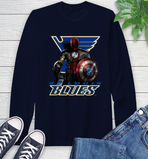NHL Captain America Thor Spider Man Hawkeye Avengers Endgame Hockey St.Louis Blues Long Sleeve T-Shirt 4