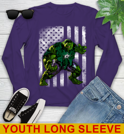 Dallas Stars Hulk Marvel Avengers NHL Hockey American Flag Youth Long Sleeve 4