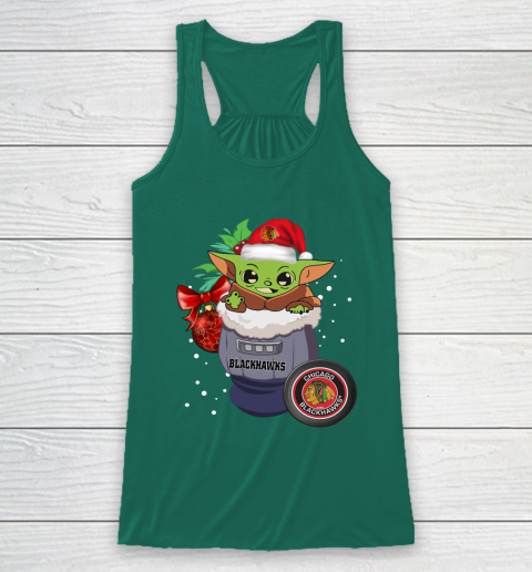 Chicago Blackhawks Christmas Baby Yoda Star Wars Funny Happy NHL Racerback Tank 6