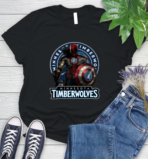 Minnesota Timberwolves NBA Basketball Captain America Thor Spider Man Hawkeye Avengers Women's T-Shirt 2