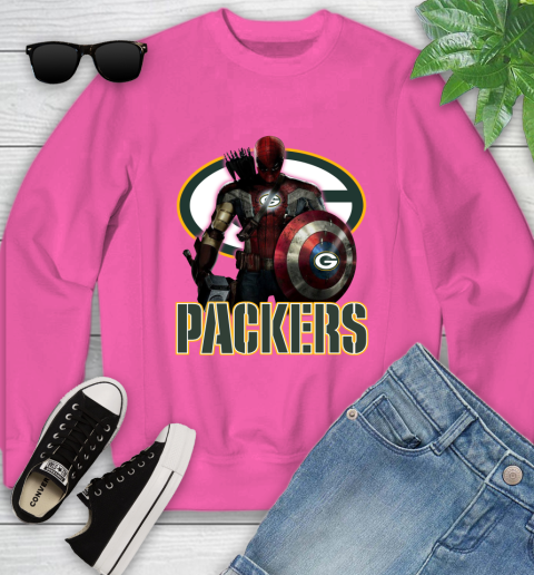 NFL Captain America Thor Spider Man Hawkeye Avengers Endgame Football Green Bay Packers Youth Sweatshirt 7