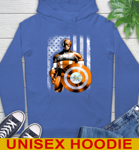 Miami Marlins MLB Baseball Captain America Marvel Avengers American Flag Shirt Hoodie 9