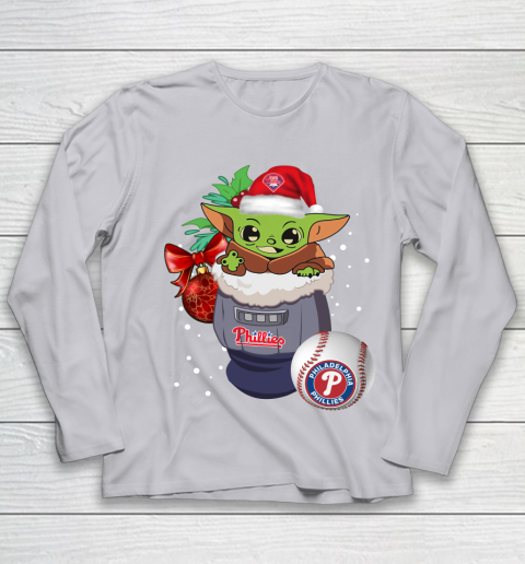 Philadelphia Phillies Christmas Baby Yoda Star Wars Funny Happy MLB Youth Long Sleeve 5