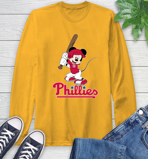 MLB Baseball Philadelphia Phillies Cheerful Mickey Mouse Shirt Long Sleeve T-Shirt 3