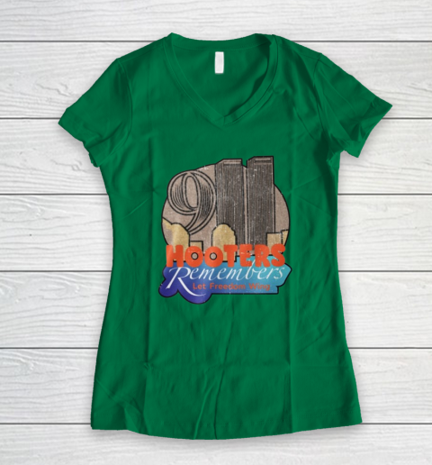 Hooters 9 11 Shirt 911 Hooters Remembers Let Freedom Wing Women's V-Neck T-Shirt 3