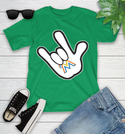 Miami Marlins MLB Baseball Mickey Rock Hand Disney Youth T-Shirt 6