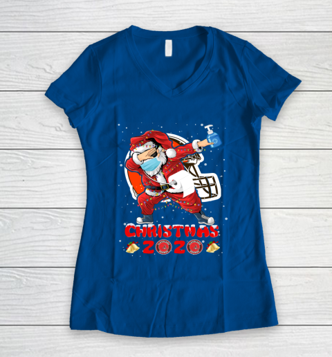 Cleveland Browns Funny Santa Claus Dabbing Christmas 2020 NFL Women's V-Neck T-Shirt 7